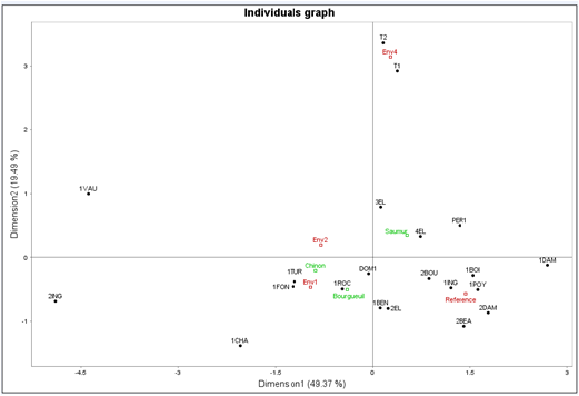 Multiple Factor Analysis: scatterplot of individuals and categories