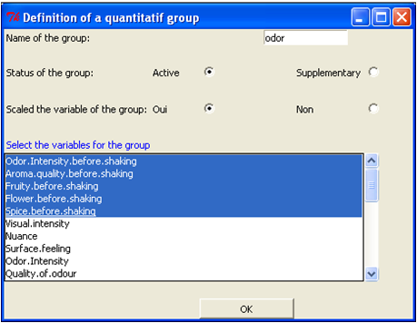 Multiple Factor Analysis: construction of a quantitative group